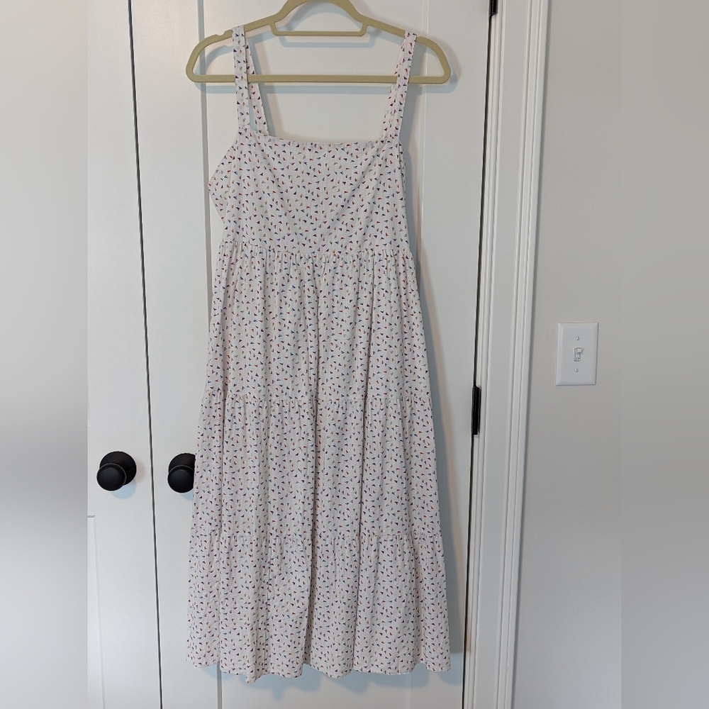 Vineyard Vines White Midi Dress with Multicolor Dot Print